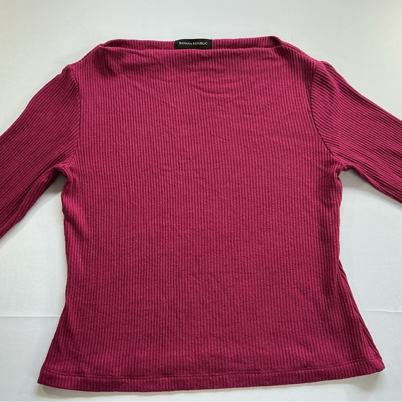 Banana Republic Fitted Ribbed Long Sleeve Top - Raspberry - Picture 1 of 5